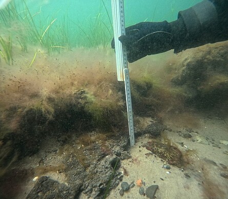 Unterwasseraufnahme einer Messung der Schichtstärke