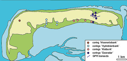 Kartierung von Bohrungen grafik zeigt die Lage der Bohrungen auf Langeoog